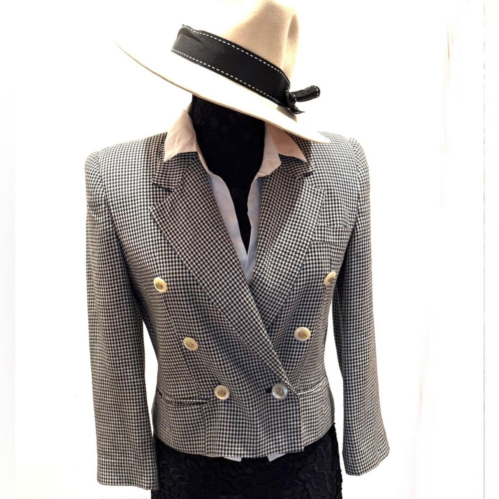 Vintage Harrison Kent hounds tooth double breast 3/4 sleeve crop jacket